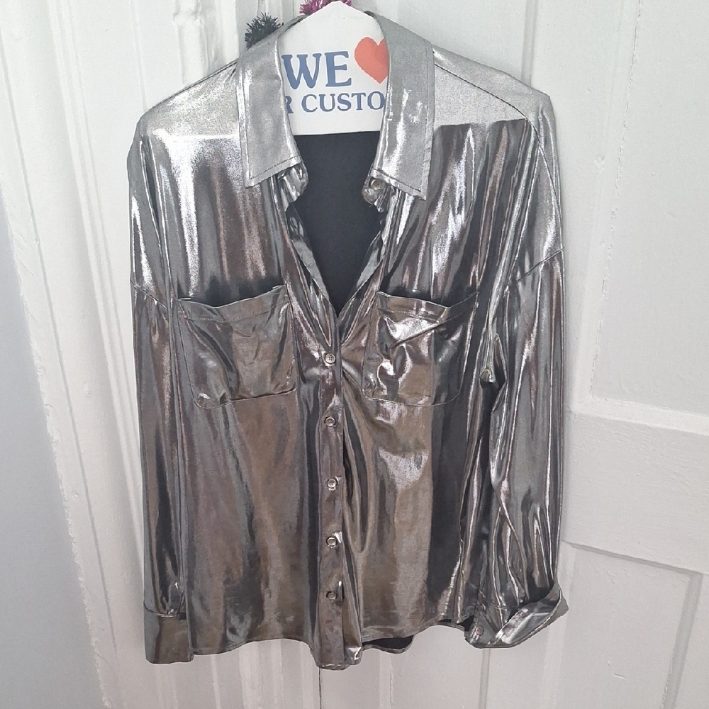 Vici White Graphic Oversized Button Down Shirt - image 1